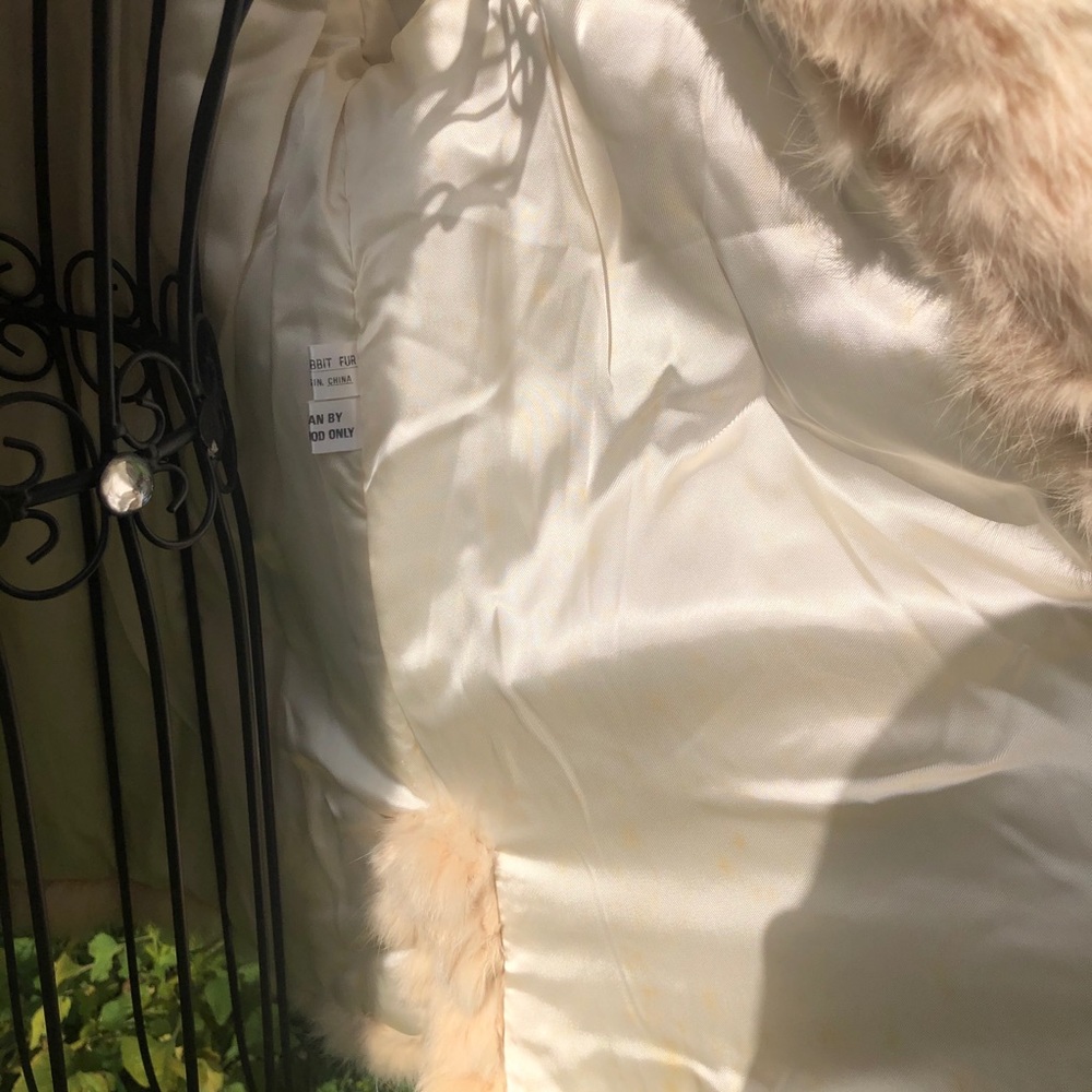 Vintage Beige Off White Rabbit Fur Jacket Coat - Picture 7 of 7